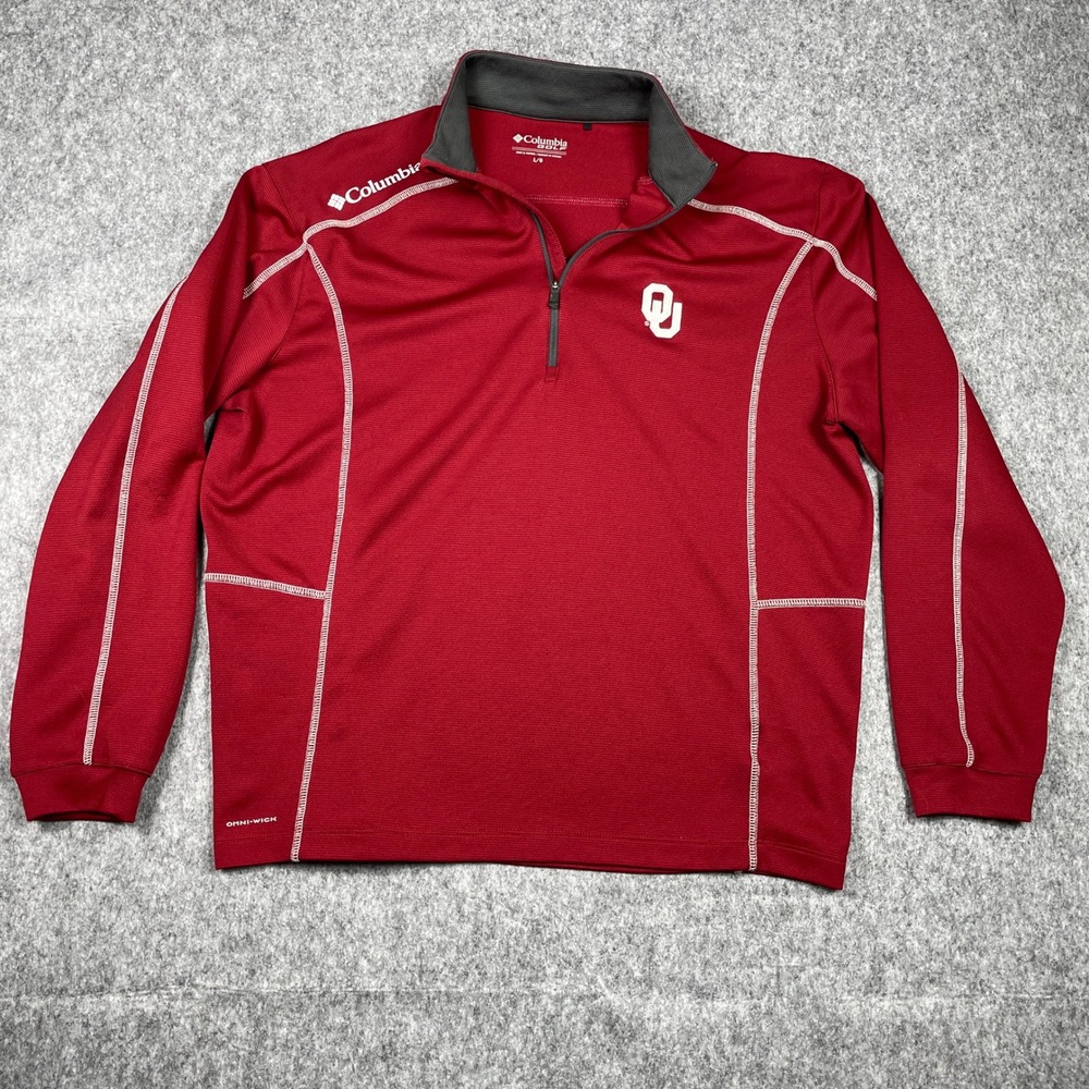 Oklahoma Sooners Pullover Mens Large Red Columbia Golf Omni-Wick 1/4 Zip OU